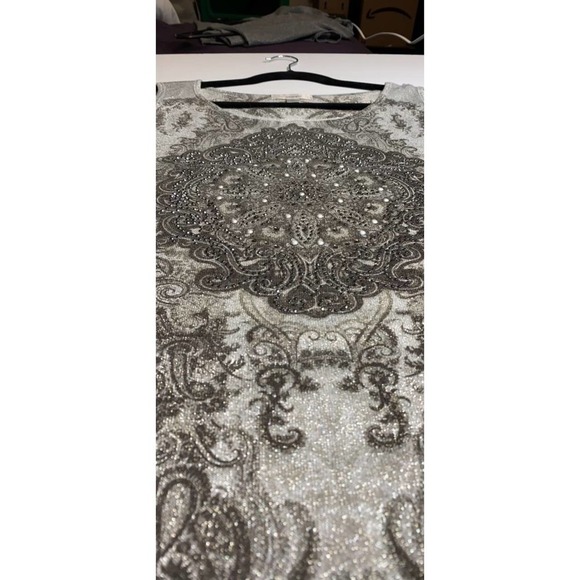 Dress Barn XL Silver Paisley Sparkle Tank Top – Holiday Party Glam Boho Chic - Picture 5 of 8